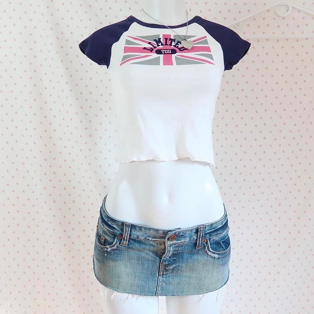 limited too union jack baby tee raglan crop top vintage y2k